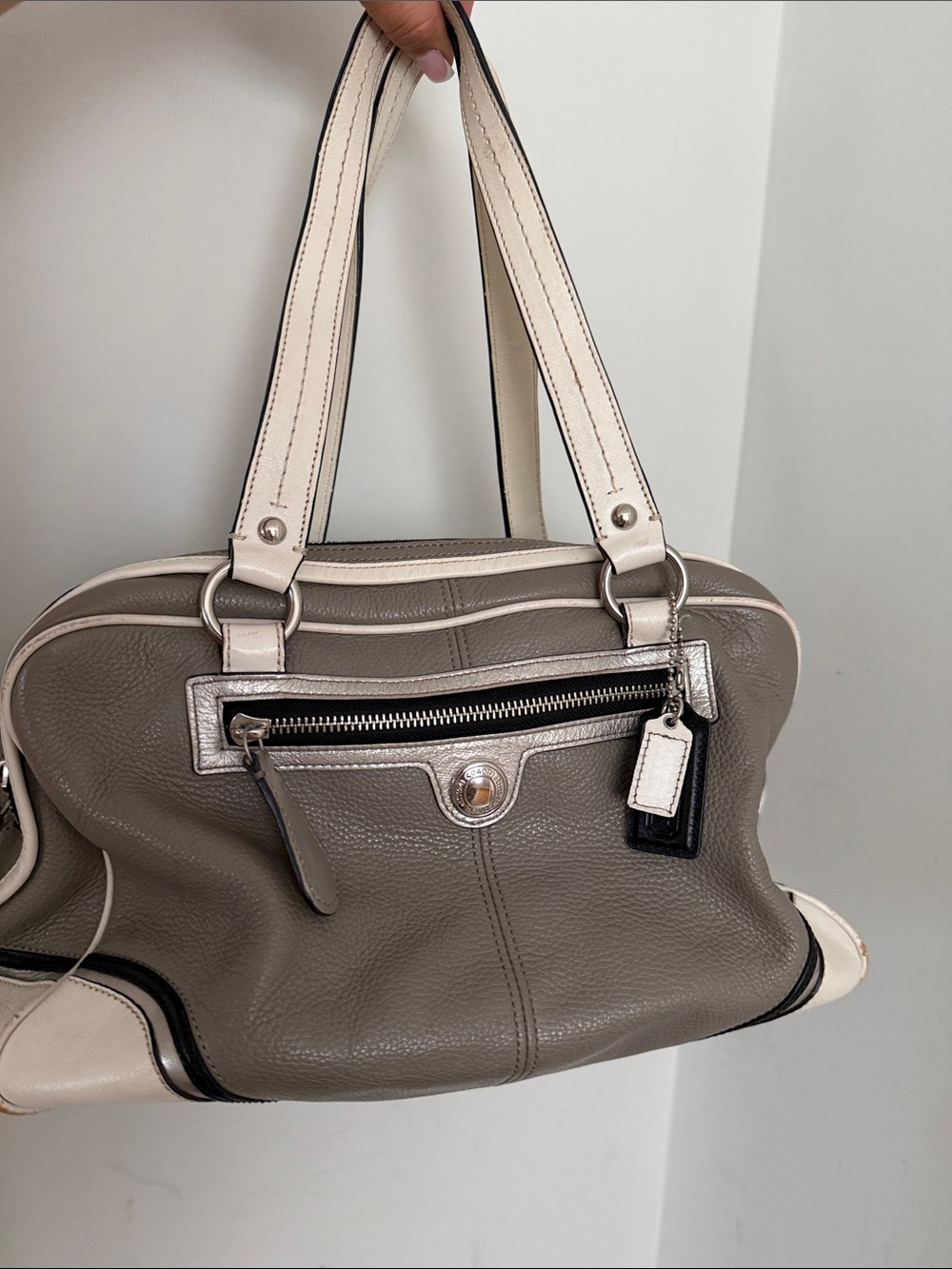 Coach Taupe and Cream Leather Shoulder Bag